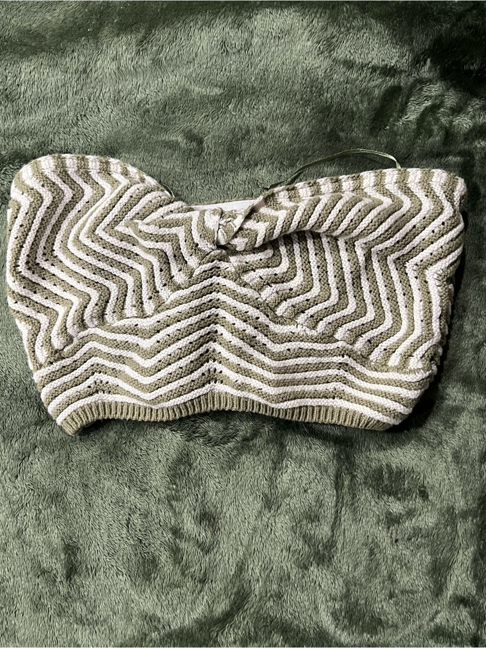 Willow and wind  Striped Knit Bandeau Crop Top in Olive and Cream